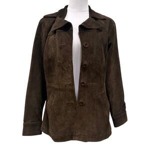 Vintage Explorations Chocolate Dark Brown Suede Genuine Leather Jacket Women M